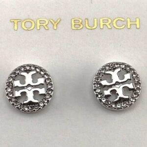 Tory Burch NWOT “Miller” Studs, Embellished with Crystals, White Gold finish.